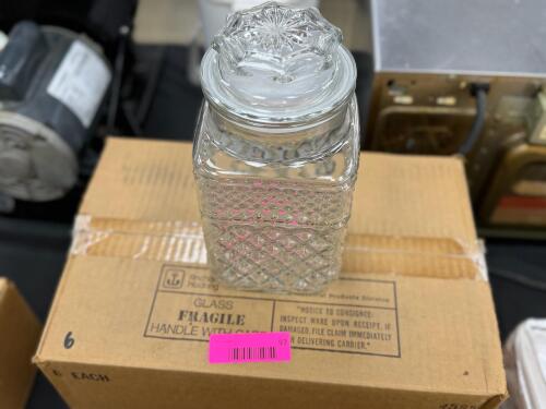 (6) DECORATIVE GLASS STORAGE JAR WITH LID