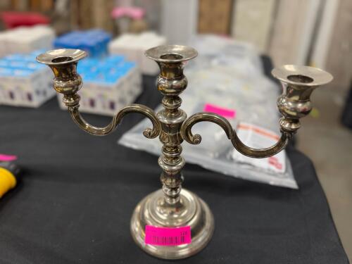 (1) SILVER-PLATED THREE-ARM CANDELABRA