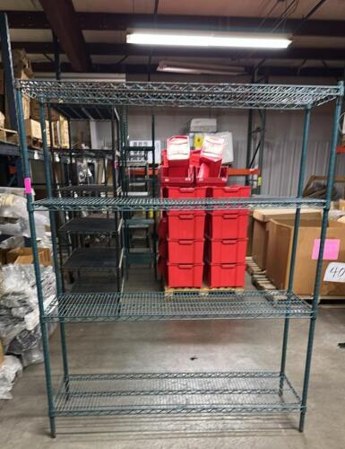 (1) GREEN 4-TIER WIRE STORAGE SHELVING UNIT