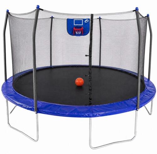 (1) SKYWALKER 15-FOOT ROUND TRAMPOLINE WITH ENCLOSURE & BASKETBALL HOOP