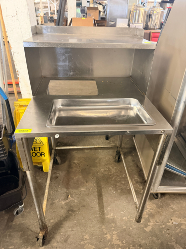 24" STAINLESS PREP TABLE W/ RISER AND FULL SIZE CUT OUT.