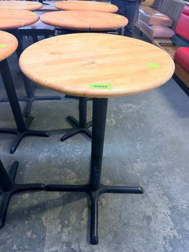 (3) 24" WOODEN TABLES W/ PUB BASES.