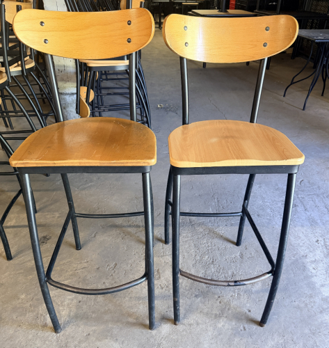 (2) 30" LAMINATE WOOD BAR STOOL / METAL FRAMES.