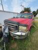 (1) RED FORD F-350 SUPER DUTY REGULAR-CAB PICKUP. TRUCK SHOWS HEAVY WEATHERING, DIRT, RUST, MISSING FRONT GRILLE, MISSING REAR TAILLIGHT ASSEMBLIES, AND OTHER VISIBLE DAMAGE OR INCOMPLETE COMPONENTS. INTERIOR HAS CLOTH BENCH SEAT, MANUAL 4X4 FLOOR SELECTO - 2