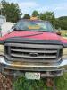 (1) RED FORD F-350 SUPER DUTY REGULAR-CAB PICKUP. TRUCK SHOWS HEAVY WEATHERING, DIRT, RUST, MISSING FRONT GRILLE, MISSING REAR TAILLIGHT ASSEMBLIES, AND OTHER VISIBLE DAMAGE OR INCOMPLETE COMPONENTS. INTERIOR HAS CLOTH BENCH SEAT, MANUAL 4X4 FLOOR SELECTO - 9