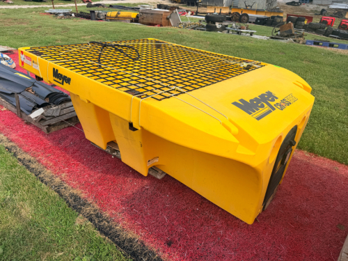 MEYER CROSSFIRE 1950 LB. TAILGATE SPREADER WITH ELECTRIC DRIVE, AUGER, AND REAR LIGHT KIT. POLY HOPPER CONSTRUCTION WITH STEEL SAFETY SCREEN. USED CONDITION.