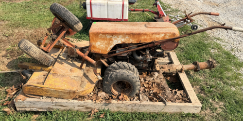 VINTAGE GRAVLEYWIDE RIDEON SULKIE AND SICKLE BAR AND MOWER