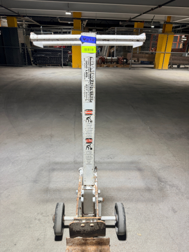 MANUAL MATERIAL LIFT / HAND TRUCK WITH TELESCOPING UPRIGHT, TWO-WHEEL BASE, WIDE TOP SUPPORT FRAME, AND STEEL LOAD PLATE. RATED FOR A 500-LB