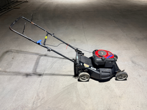 CRAFTSMAN 21-INCH GAS-POWERED WALK-BEHIND LAWN MOWER WITH STEEL CUTTING DECK, FOUR-WHEEL HEIGHT ADJUSTMENT, REAR DISCHARGE / BAGGING CONFIGURATION, FOLDING HANDLE, AND BRIGGS & STRATTON OVERHEAD-VALVE ENGINE