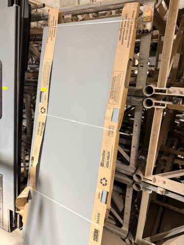 (2) COMMERCIAL DOOR PANEL WITH GRAY FINISH AND PROTECTIVE EDGE CONSTRUCTION.