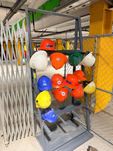 14 ASSORTED HARD HATS . HARD HATS INCLUDE ASSORTED FULL-BRIM AND CAP-STYLE DESIGNS IN ORANGE, WHITE, BLUE, GREEN, AND YELLOW.