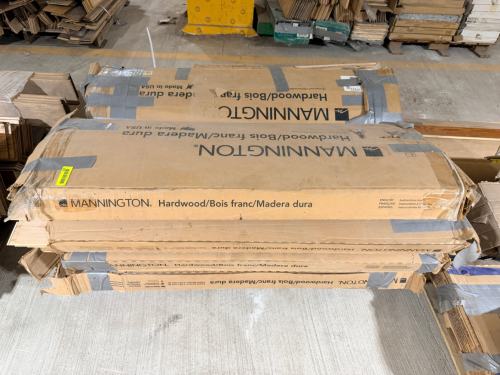 (8) BOXES MANNINGTON PREFINISHED HARDWOOD FLOORING CONSISTING OF TONGUE-AND-GROOVE WOOD PLANKS WITH A LIGHT NATURAL/OAK-TONE FINISH