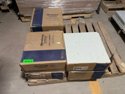 (5) ARMSTRONG STANDARD EXCELON IMPERIAL TEXTURE COMMERCIAL VINYL COMPOSITION FLOOR TILE WITH A LIGHT NEUTRAL COLOR AND SUBTLE MULTICOLOR FLECK PATTERN. LOT CONSISTS OF MULTIPLE CARTONS OF 12" X 12" TILE.
