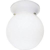 (4) WHITE GLOBE-STYLE LIGHT FIXTURE WITH ROUND OPAL GLASS SHADE AND COMPACT MOUNTING BASE. SINGLE-LAMP DESIGN.