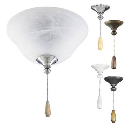 (6) WHITE GLASS CEILING LIGHT FIXTURE WITH BOWL-SHAPED SHADE, DECORATIVE FINIAL, AND PULL CHAIN.