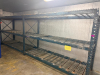 (2) 10' X 42" SECTIONS OF HEAVY-DUTY STEEL INDUSTRIAL SHELVING WITH THREE WIRE DECK LEVELS PER SECTION. INCLUDES STEEL UPRIGHTS, HORIZONTAL BEAMS, CROSS BRACING, AND REMOVABLE WIRE DECKING.