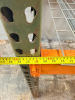 (1) 8' X 42" SECTION OF HEAVY-DUTY STEEL PALLET RACKING WITH ORANGE HORIZONTAL LOAD BEAMS, GREEN STEEL UPRIGHTS, AND WIRE DECKING. INCLUDES TWO ELEVATED STORAGE LEVELS WITH REMOVABLE STEEL WIRE DECK PANELS. - 3