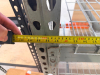 (3) 8' X 42" SECTIONS OF HEAVY-DUTY STEEL PALLET RACKING WITH ORANGE HORIZONTAL LOAD BEAMS, GREEN STEEL UPRIGHTS, AND WIRE DECKING. INCLUDES FOUR STORAGE LEVELS WITH REMOVABLE STEEL WIRE DECK PANELS - 4