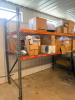 (2) 8' X 42" SECTIONS OF HEAVY-DUTY STEEL PALLET RACKING WITH ORANGE HORIZONTAL LOAD BEAMS, GREEN STEEL UPRIGHTS, AND WIRE DECKING. INCLUDES FOUR STORAGE LEVELS WITH REMOVABLE STEEL WIRE DECK PANELS - 2