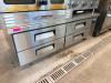 ATOSA 72" FOUR-DRAWER REFRIGERATED CHEF BASE WITH STAINLESS STEEL EXTERIOR, HEAVY-DUTY TOP, FOUR PULL-OUT REFRIGERATED DRAWERS, REAR-MOUNTED WORKTOP SPLASH, DIGITAL TEMPERATURE CONTROL, AND SELF-CONTAINED REFRIGERATION SYSTEM.