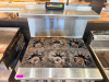 ATOSA SIX-BURNER GAS RANGE WITH STANDARD OVEN BASE, CAST-IRON OPEN-TOP BURNERS AND GRATES, INDIVIDUAL BURNER CONTROLS, OVEN TEMPERATURE CONTROL, TWO OVEN RACKS, STAINLESS STEEL FRONT, AND HIGH BACKSPLASH WITH OVERSHELF. - 2