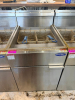 ATOSA FLOOR-MODEL PROPANE DEEP FRYER WITH STAINLESS STEEL EXTERIOR, DUAL FRY BASKETS, TUBE-TYPE BURNER SYSTEM, FRONT DRAIN VALVE, AND INTEGRATED SPLASH/BACKGUARD.