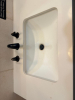 COMPLETE COMMERCIAL RESTROOM FIXTURE PACKAGE INCLUDING DOUBLE-SINK VANITY WITH SOLID SURFACE TOP, TWO INTEGRATED SINK BASINS, TWO FAUCETS, MIRROR, WALL-MOUNTED LIGHT FIXTURE, TWO WALL-MOUNTED URINALS, TWO TOILETS, TOILET/URINAL PARTITIONS, PAPER TOWEL DIS - 3