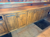60'X 14' " U " SHAPED CUSTOM-BUILT U-SHAPED COMMERCIAL BAR WITH RUSTIC WOOD CONSTRUCTION, RAISED BAR TOP, LOWER WORK COUNTERS, EXTENSIVE BASE CABINETRY, DRAWERS, STORAGE COMPARTMENTS, DECORATIVE WOOD PANELS, HEAVY TIMBER POSTS, OVERHEAD WOOD BEAM/CANOPY S - 12