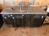 TRUE THREE-DOOR BACK BAR DRAFT BEER COOLER WITH STAINLESS STEEL TOP, TWO CHROME DRAFT TOWERS, FOUR TOTAL FAUCETS, INTEGRATED DRIP TRAY, BEER LINES, CO2 REGULATOR WITH DUAL GAUGES AND REFRIGERATED CABINET.
