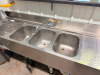 KROWNE THREE-COMPARTMENT STAINLESS STEEL SINK WITH INTEGRAL DRAINBOARDS ON BOTH SIDES, HIGH BACKSPLASH, DEEP SINK COMPARTMENTS, DECK-MOUNTED FAUCET AND GALVANIZED TUBULAR LEGS. - 2