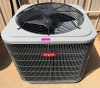 COMMERCIAL OUTDOOR AIR CONDITIONING CONDENSING UNIT WITH TOP-MOUNTED FAN, PROTECTIVE COIL GUARD, AND SINGLE COMPRESSOR SYSTEM.
