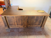 CUSTOM-BUILT L-SHAPED WOOD BAR WITH RAISED-PANEL CABINETRY, MULTIPLE STORAGE COMPARTMENTS, DRAWERS, AND TEXTURED COUNTERTOP WITH WOOD EDGE TRIM - 2