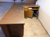 CUSTOM-BUILT L-SHAPED WOOD BAR WITH RAISED-PANEL CABINETRY, MULTIPLE STORAGE COMPARTMENTS, DRAWERS, AND TEXTURED COUNTERTOP WITH WOOD EDGE TRIM - 3