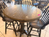 36" ROUND COUNTER-HEIGHT WOOD PEDESTAL TABLE WITH FOUR MATCHING WINDSOR-BACK WOOD CHAIRS. TABLE FEATURES A THICK ROUND TOP, TURNED CENTER PEDESTAL, AND FOUR-FOOT BASE. CHAIRS FEATURE TALL SPINDLE BACKS, SOLID WOOD SEATS, FOOTREST/STRETCHER SUPPORTS, AND D - 4