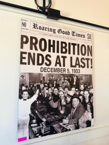 (8) ASSORTED BLACK AND WHITE PROHIBITION ERA CANVAS PRINTS.