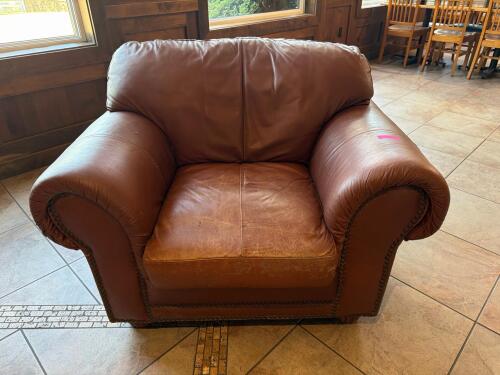 (1) BROWN LEATHER OVERSIZED ARMCHAIR