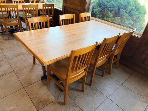 (1) WOOD DINING TABLE WITH 8 MATCHING CHAIRS