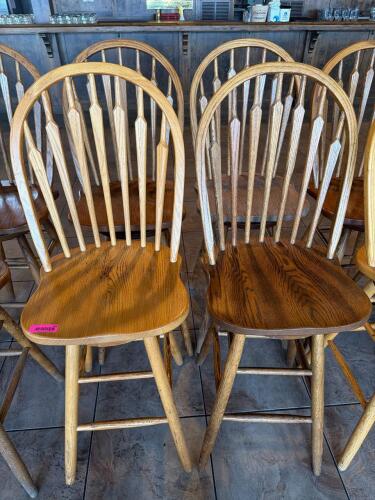 (4) WOOD WINDSOR-STYLE BAR CHAIRS