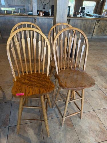 (4) WOOD WINDSOR-STYLE BAR CHAIRS