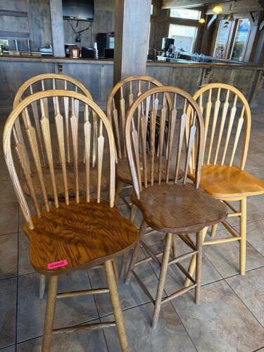 (4) WOOD WINDSOR-STYLE BAR CHAIRS