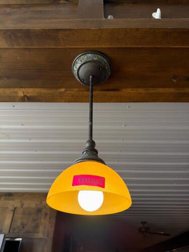 (5) DOUBLE-LIGHT WALL SCONCES WITH AMBER GLASS SHADES