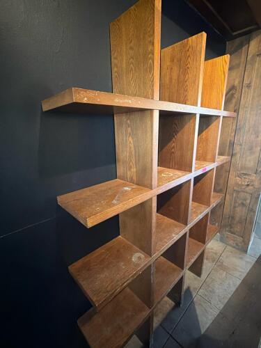(1) LARGE WOOD CUBBY DISPLAY SHELVING UNIT
