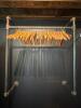 (2)INDUSTRIAL PIPE CLOTHING RACK WITH WOOD HANGERS & WALL SHELVES