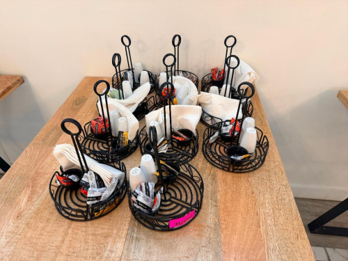 (11) BLACK ROUND METAL TABLE CONDIMENT CADDIES