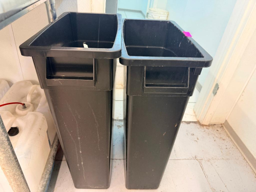 (2) COMMERCIAL SLIM BLACK TRASH CANS