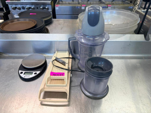 (1) SCALE, (1) MANDOLINE SLICER, AND (1) BLENDER