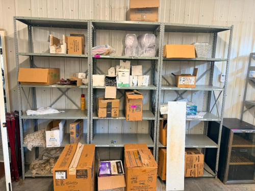 (4) GREY METAL SHELVES