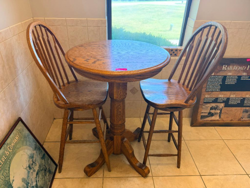 (2) 24" WOODEN PUB TABLES W/ (2) CHAIR SETS.