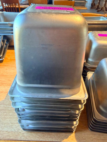 (5) 1/6TH SIZE STAINLESS INSERTS.