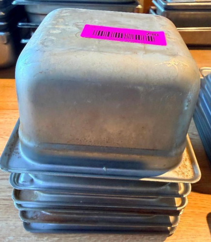 (5) 1/6TH SIZE STAINLESS INSERTS.